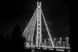 Horizontal The Oakland--San-Francisco Bay Bridge at Night black and white Photos
