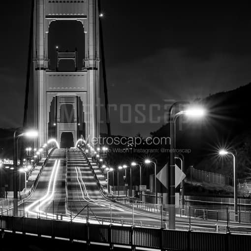 Overnight Traffic on the Golden Gate Bridge -- San Francisco Black and White Photos