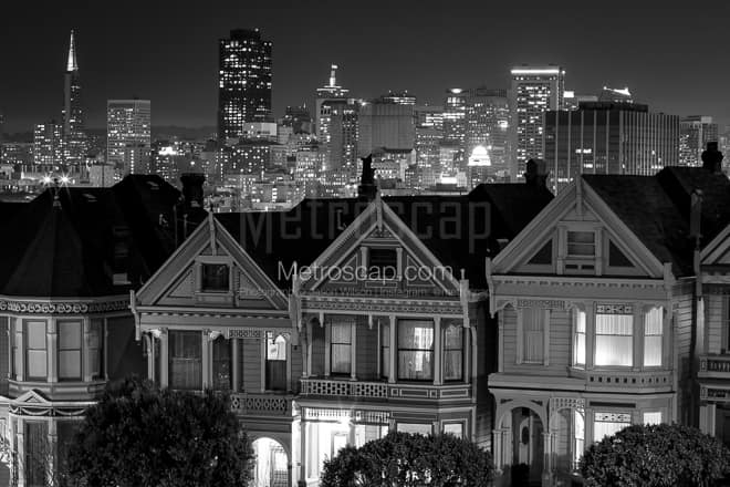The Painted Ladies at Night -- San Francisco Black and White Photos