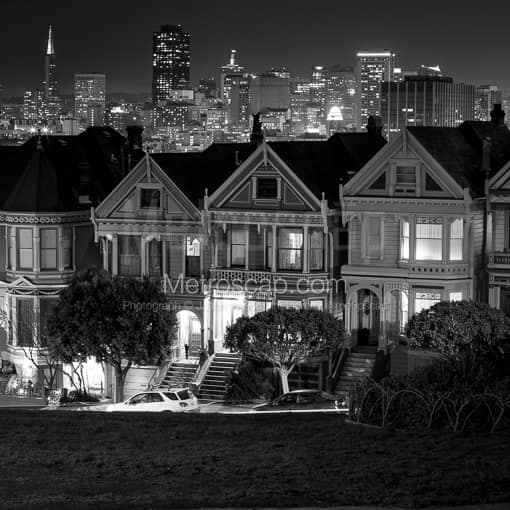 The Painted Ladies at Night -- San Francisco Black and White Photos