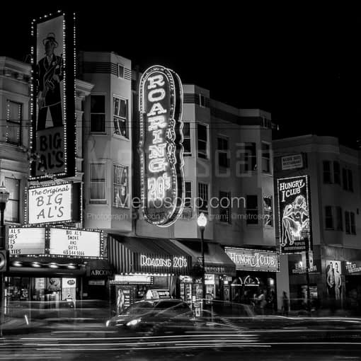 Big Als and Roaring 20s Neon Signs -- San Francisco Black and White Photos