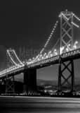 Vertical The San Francisco Bay Bridge at Night black and white Photos
