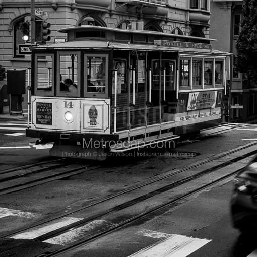 A San Francisco Trolly on Powell at California -- San Francisco Black and White Photos