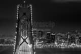 Horizontal The SF Bay Bridge and San Francisco Hills at Night black and white Photos