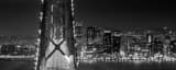 Panoramic The SF Bay Bridge and San Francisco Hills at Night black and white Photos