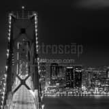Square The SF Bay Bridge and San Francisco Hills at Night black and white Photos