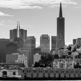 Square Pier 33 on San Francisco Bay black and white Photos