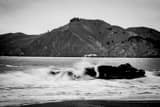 Horizontal Small Waves Crash on to Baker Beach black and white Photos
