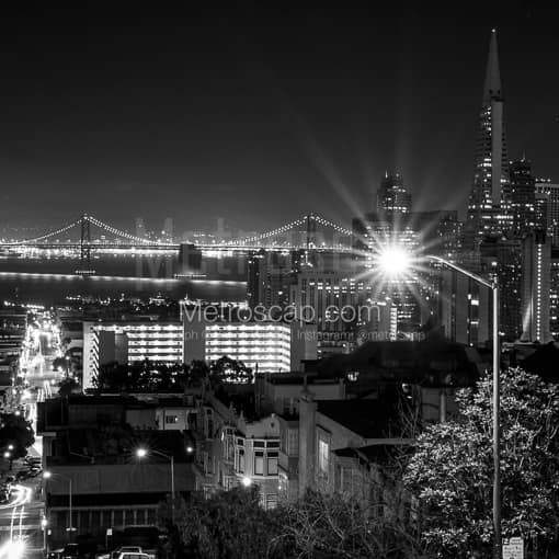A Street Lamp over San Francisco at 3am -- San Francisco Black and White Photos