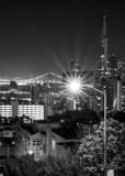Vertical A Street Lamp over San Francisco at 3am black and white Photos