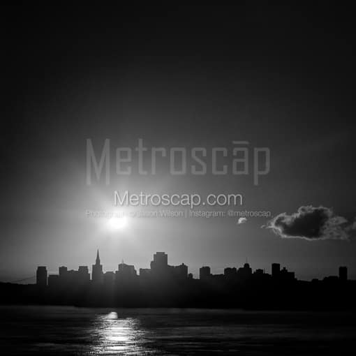 The Sun Rises Above the San Francisco Skyline -- San Francisco Black and White Photos