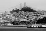 Horizontal Telegraph Hill Coit Tower and the Bay Bridge black and white Photos