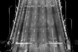 Horizontal The Westbound Top Deck of I-80 on the Bay Bridge. black and white Photos