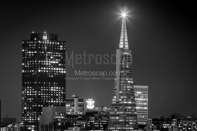 The Illuminated Beacon atop the Transamerica Pyramid -- San Francisco Black and White Photos