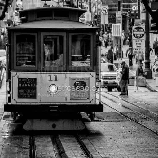 A Trolly Car at the Powell and Market Turnaround -- San Francisco Black and White Photos