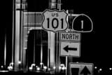 Horizontal US 101 and California 1 North over the Golden Gate Bridge landscape black and white Photography