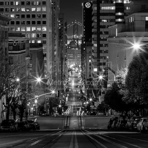 The view from California and Powell at Night -- San Francisco Black and White Photos