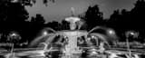 Panoramic The Forsyth Fountain in Savannah black and white Photography
