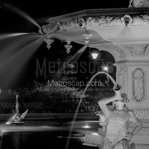 Forsyth Fountain Close Up Left -- Savannah Black and White Photography