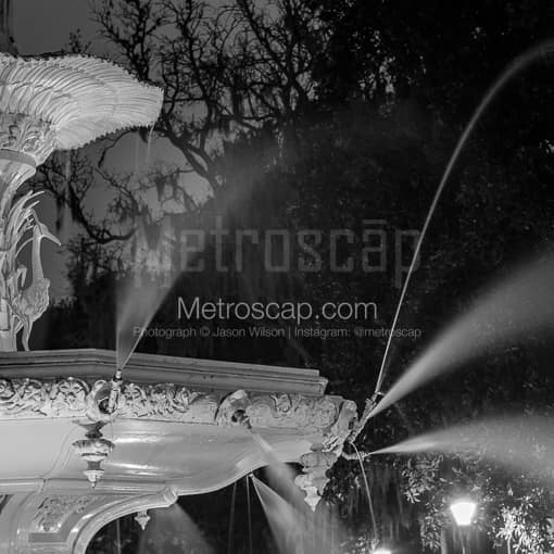 Forsyth Fountain Close Up -- Savannah Black and White Photography