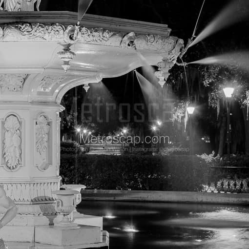 Forsyth Fountain Close Up Right -- Savannah Black and White Photography