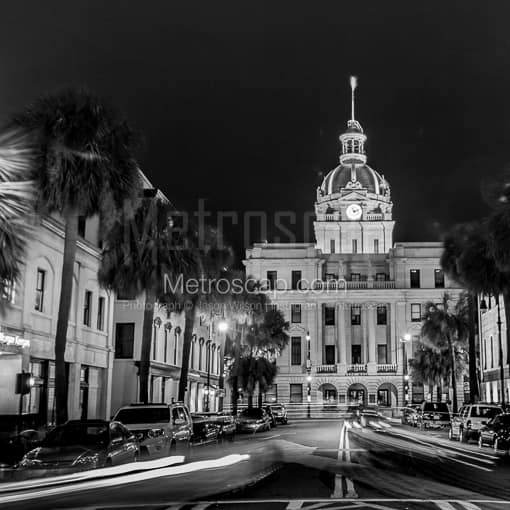 Savannah City Hall from Johnson Square -- Savannah Black and White Photography