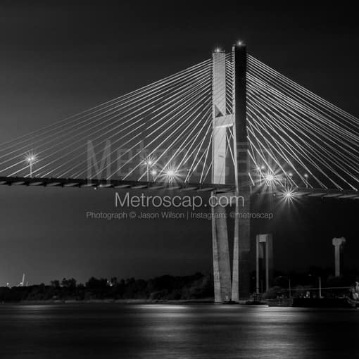 The Talmadge Bridge to Hutchinson Island -- Savannah Black and White Photography