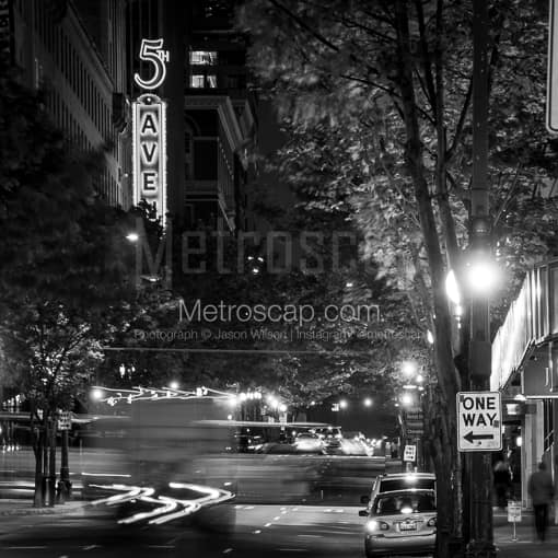 Traffic on Fifth Ave at Night -- Seattle Black and White Photography
