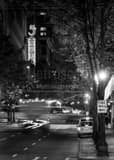 Vertical Traffic on Fifth Ave at Night landscape black and white Photography