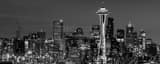 Panoramic Downtown Seattle at Night landscape black and white Photography