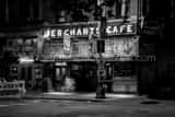 Horizontal Merchants Cafe at Night in Pioneer Square landscape black and white Photography