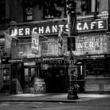 Square Merchants Cafe at Night in Pioneer Square landscape black and white Photography