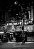 Vertical Merchants Cafe at Night in Pioneer Square landscape black and white Photography