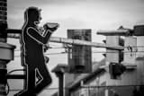 Horizontal Neon Sign Coffee Drinker landscape black and white Photography