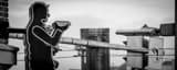 Panoramic Neon Sign Coffee Drinker landscape black and white Photography