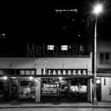 Square The Original Starbucks at Night landscape black and white Photography