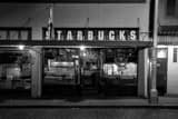 Horizontal The Original Pike Place Market Starbucks landscape black and white Photography