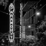 Square The Paramount Theater at Night landscape black and white Photography