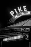 Vertical Pike Place Market Bus Station landscape black and white Photography