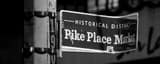 Panoramic Pike Place Market Historical District Sign landscape black and white Photography