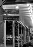 Vertical Pike Place Market Post Alley landscape black and white Photography
