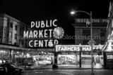 Horizontal Pike Place Public Market at Night landscape black and white Photography
