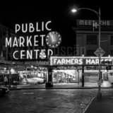Square Pike Place Public Market at Night landscape black and white Photography