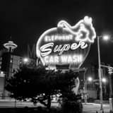 Square Seattle Pink Elephant Car Wash landscape black and white Photography