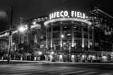 Horizontal Safeco Field at Night landscape black and white Photography