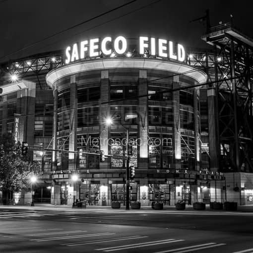 Safeco Field at Night -- Seattle Black and White Photography