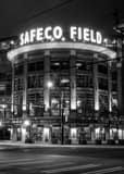 Vertical Safeco Field at Night landscape black and white Photography