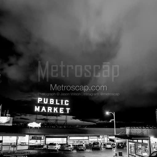 The Seattle Public Market Sign -- Seattle Black and White Photography