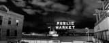 Panoramic The Seattle Public Market Sign at Night landscape black and white Photography