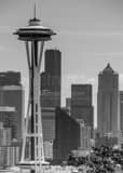 Vertical The Seattle Skyline landscape black and white Photography